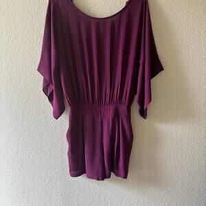 White House Black Market Plum Flutter Sleeve Romper